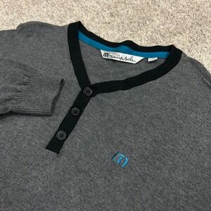 Travis Mathew Sweater Henley XL Gray Cotton Long Sleeve V-Neck Soft Golf